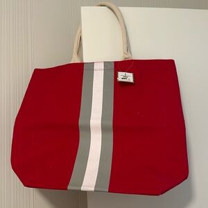 Red striped large tote bag